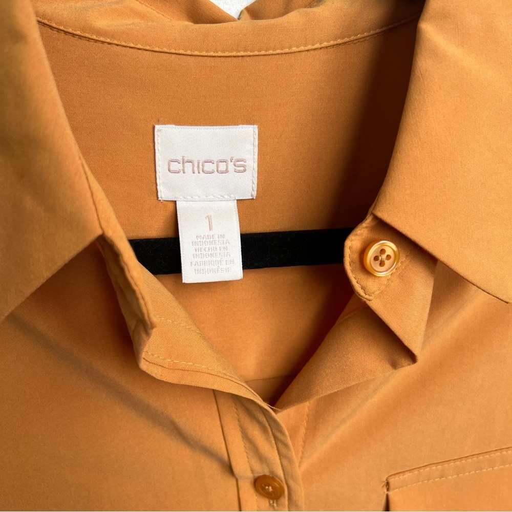 Chico's Modal Blend Long Sleeve Button Up Utility Utility Blouse Golden Copper - Picture 2 of 4